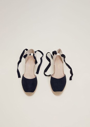 Phase Eight Suede Tie Espadrille Flats Navy Canada | OWVHPY-142